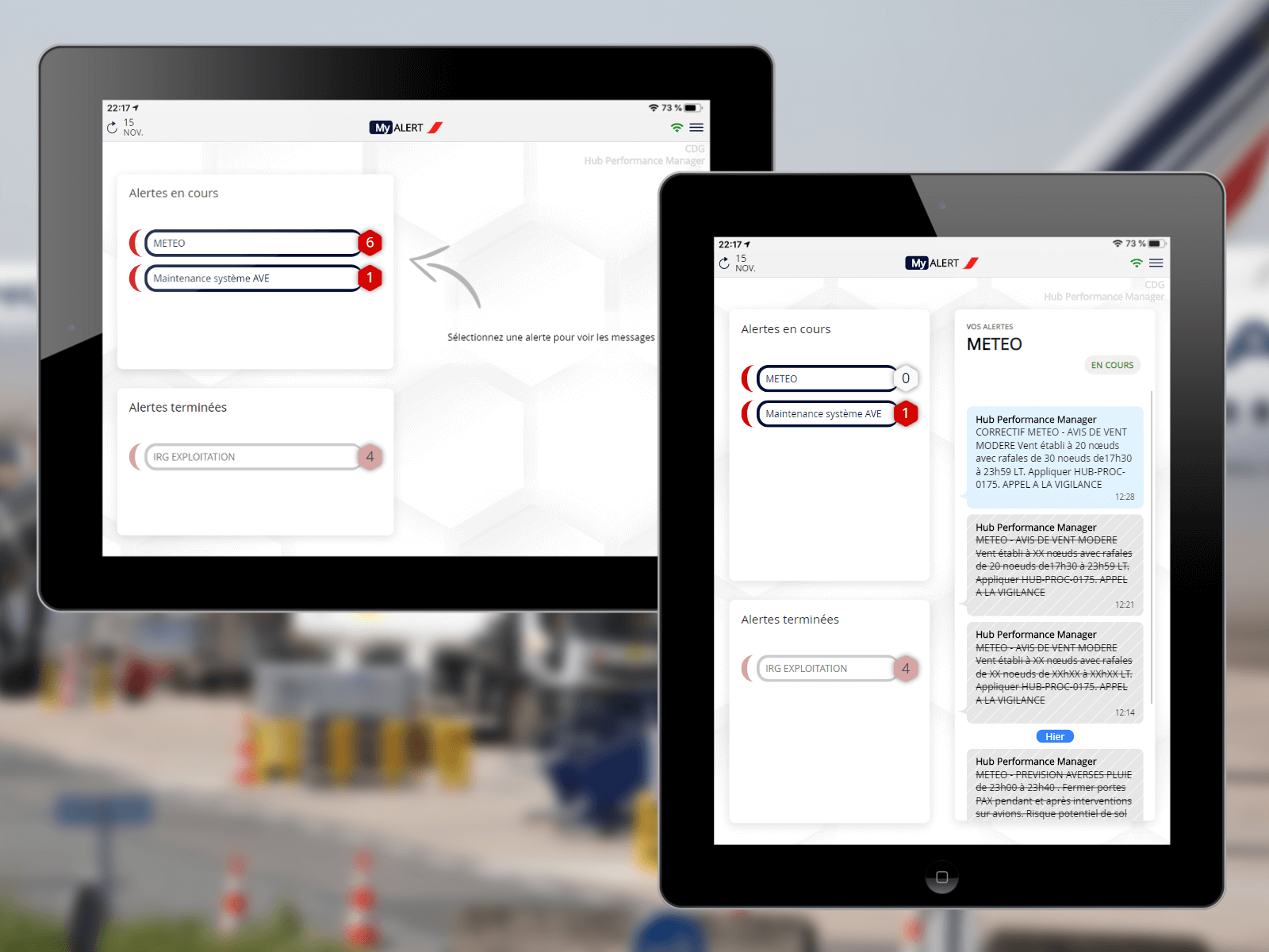 Air France COMOPS MyALERT iPad Alerte en cours