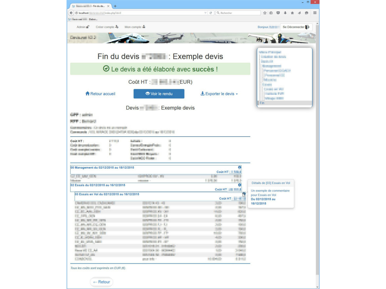 DGA Essais en Vol Intranet Elaboration d'un devis terminé
